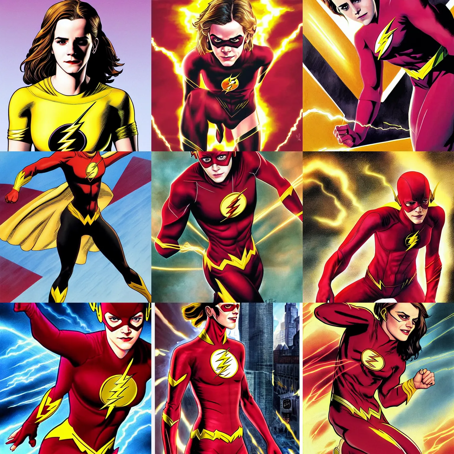 Prompt: Emma Watson as The Flash by brian bolland by alex ross by Esad Ribic by Greg Land digital painting digital art