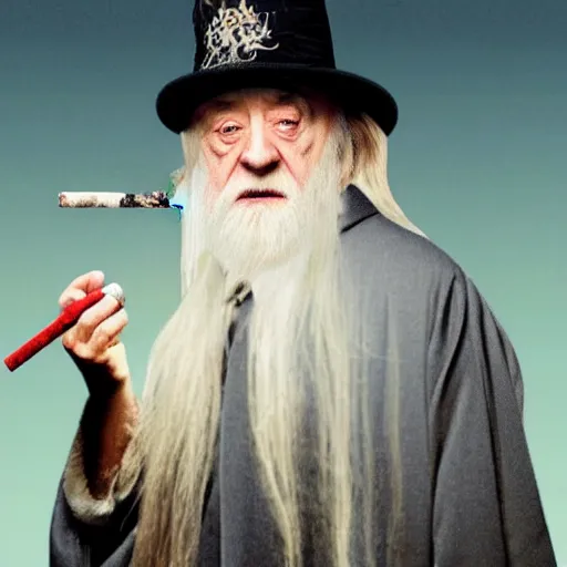 Image similar to Dumbledore sitting in on a toilet smoking a cigarette, front facing photo, realistic