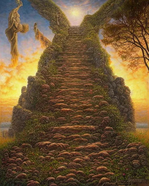 Image similar to Stairway to heaven by Tomasz Alen Kopera and salvator Dali, masterpiece