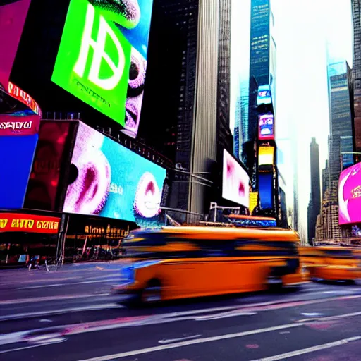 Image similar to uhd lovecraftian snot blobs the size of city buses rolling through time square