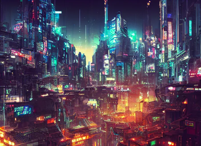 Image similar to cyberpunk city on a floating island at night by wlop, key visual, high detail, digital art