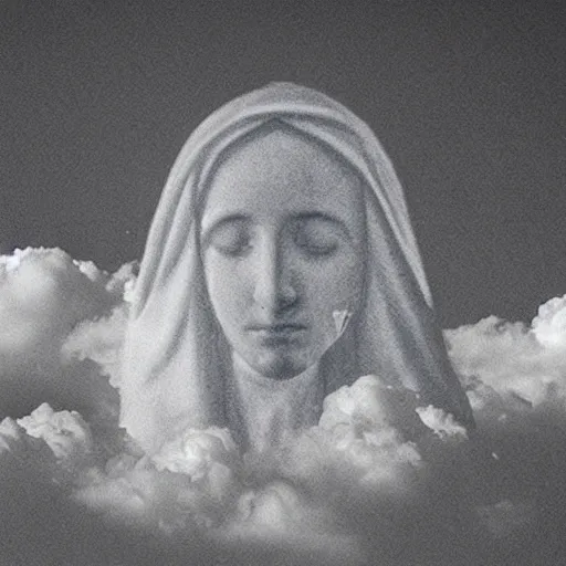 Prompt: clouds shaped like face of virgin mary