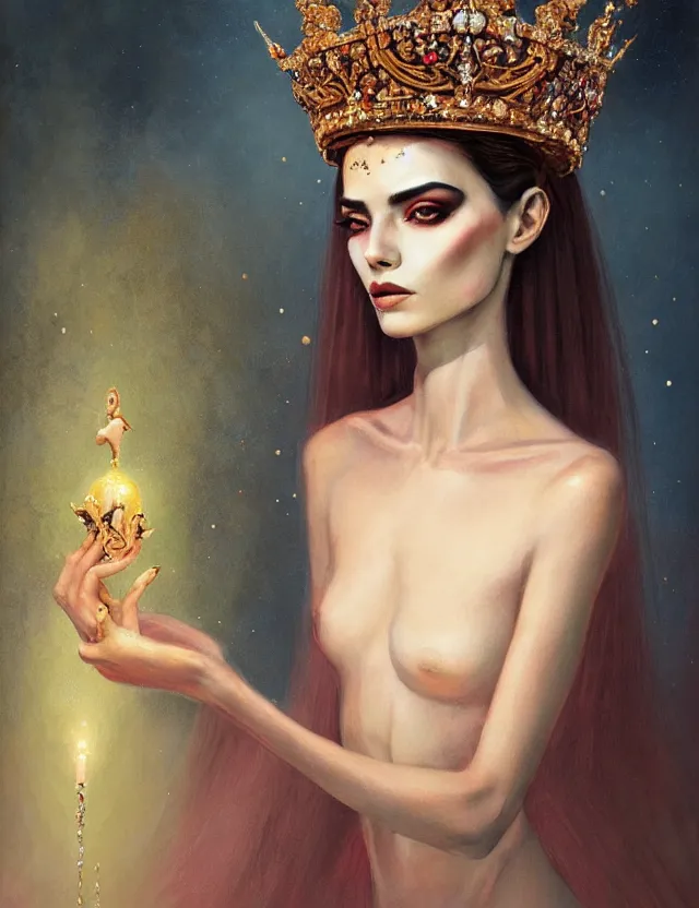 Image similar to blurred background. close-up portrait of a goddess in crown, by Afarin Sajedi and greg rutkowski