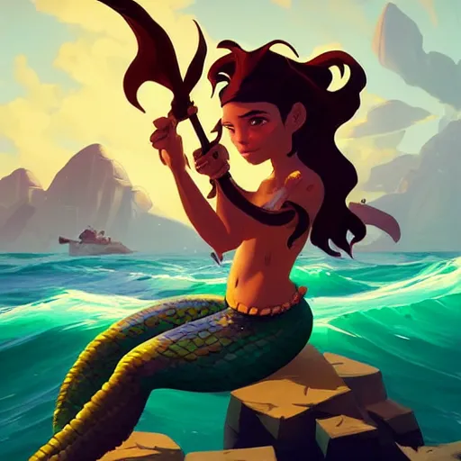 Image similar to painting mermaid treasure on sea of thieves game avatar hero smooth face median photoshop filter cutout vector, behance hd by jesper ejsing, by rhads, makoto shinkai and lois van baarle, ilya kuvshinov, rossdraws global illumination