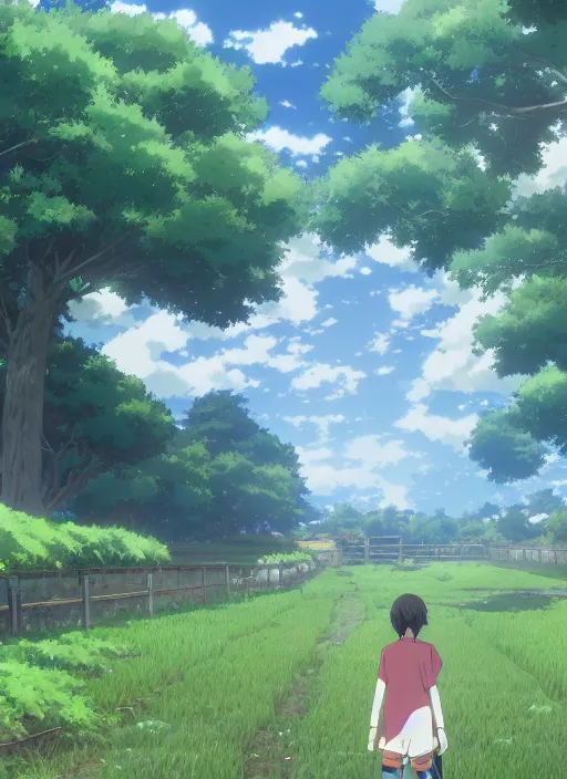 Image similar to anime beautiful farm by makoto shinkai