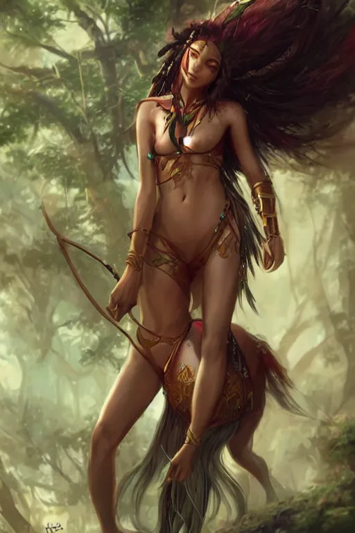 Image similar to A stunningly beautiful Rastafarian female Elf centaur by WLOP, greg rutkowski and ross tran