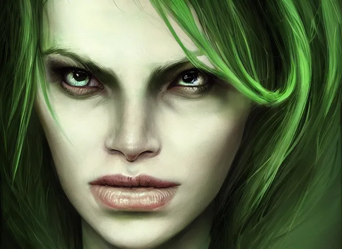 Image similar to green orc female, light green tone beautiful face by anton semenov, charlie bowater