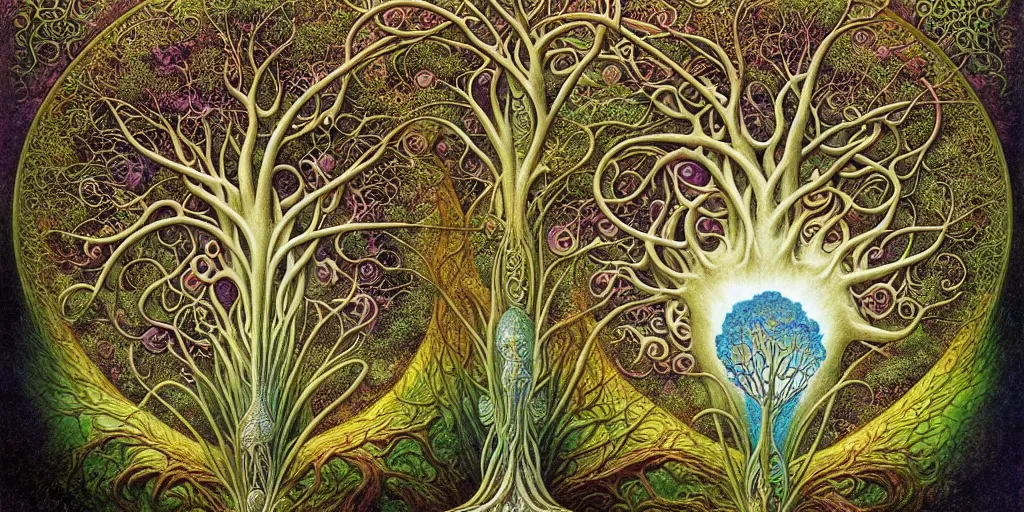 Image similar to tree of life by roger dean and andrew ferez, art forms of nature by ernst haeckel, divine chaos engine, symbolist, visionary, art nouveau, botanical fractal structures, organic, detailed, realistic, surreality