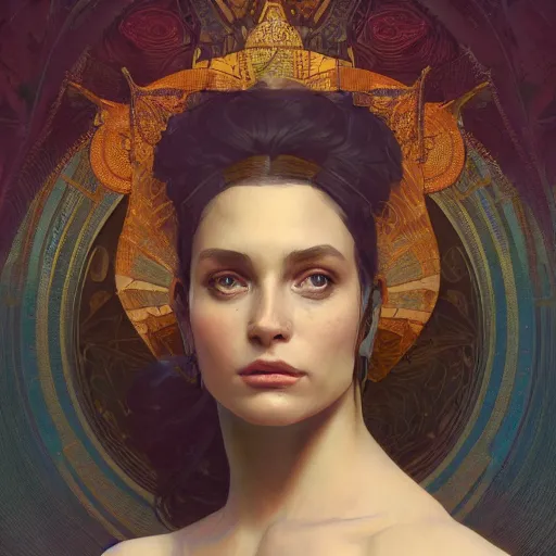 Image similar to a Portrait of A queen whose body is transparent and whose body radiates holy light by greg rutkowski and alphonse mucha,In style of digital art illustration.hyper detailed,smooth, sharp focus,trending on artstation,4k