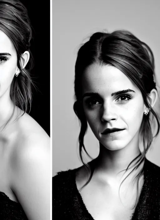 Image similar to emma watson, fashion portrait, dslr, one point lighting, pale skin, studio lighting