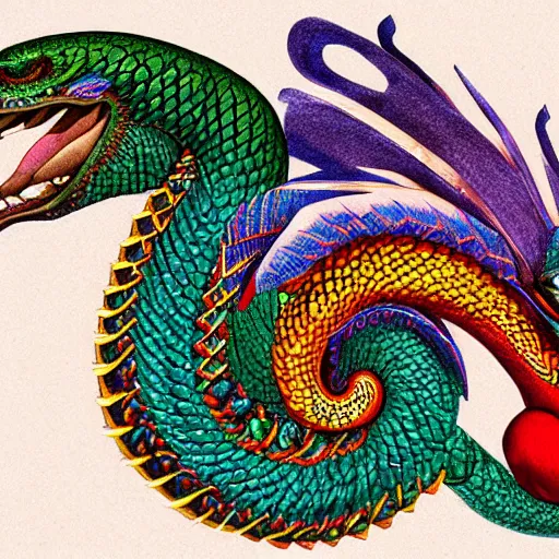 Prompt: hyper realistic depiction of quetzalcoatl,