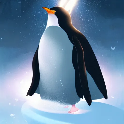 Prompt: a wizard penguin casting a spell, digital art, cinematic lighting