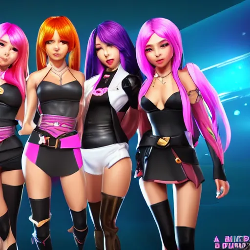 Prompt: black pink girl band as mobile legends heroes, character design, 8 k, high definition, highly detailed, photo - realistic