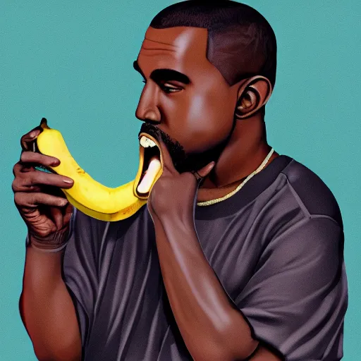 Image similar to kanye west eating a banana, illustration, art, behance, 4k, high detail, 2D