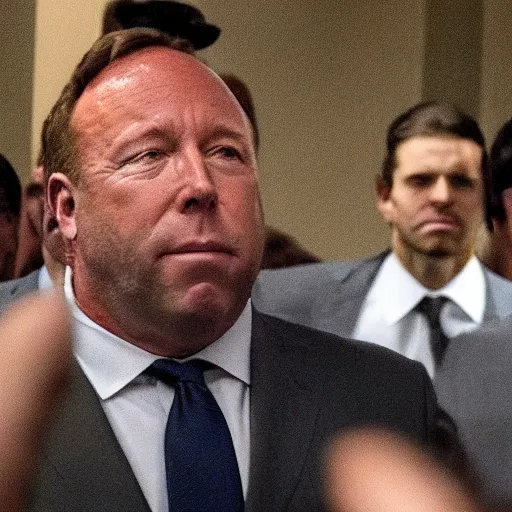 Image similar to photograph of alex jones realizing he is going to prison.