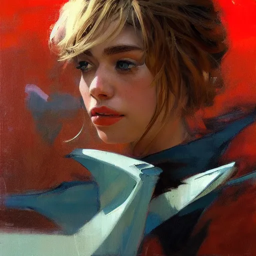 Image similar to greg manchess side portrait of imogen poots, deathknight, organic painting, matte painting, bold shapes, hard edges, street art, trending on artstation, by huang guangjian and gil elvgren and sachin teng