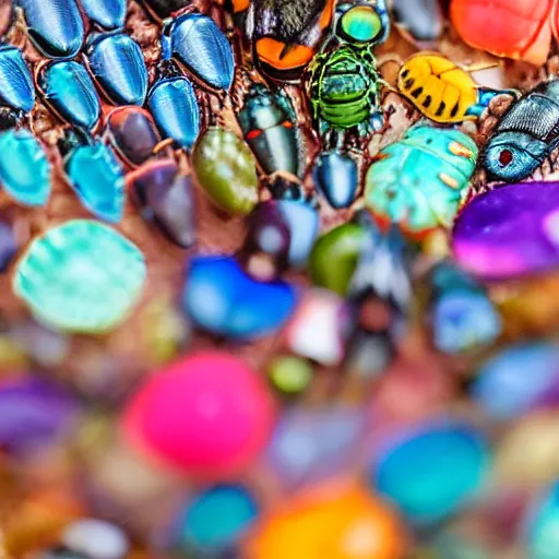 Image similar to macro photography colorful bugs and jewls