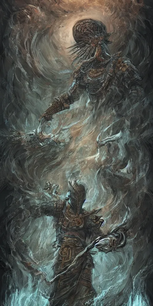 Prompt: Artwork of The Ancestral Prophet Of The Rivers in the style of Dark Souls, Trending on artstation