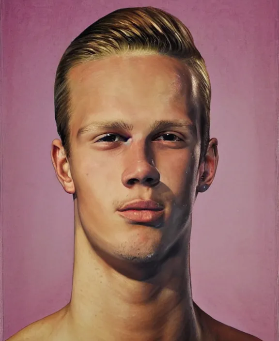 Prompt: portrait of a handsome young swedish swimmer, art by denys tsiperko and bogdan rezunenko, hyperrealism