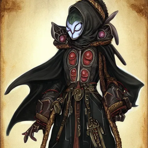 Image similar to head & shoulder portrait of an anthropomorphic spider wearing a black robe and lots of amulets and rings. d & d character commission, anoli pathfinder, trending on artstation