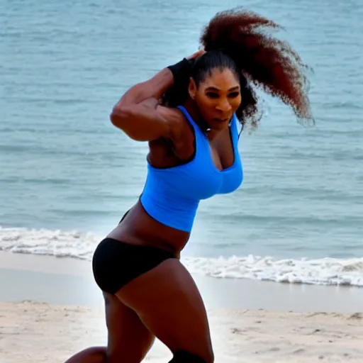 Image similar to Serena Williams playing volleyball at the beach