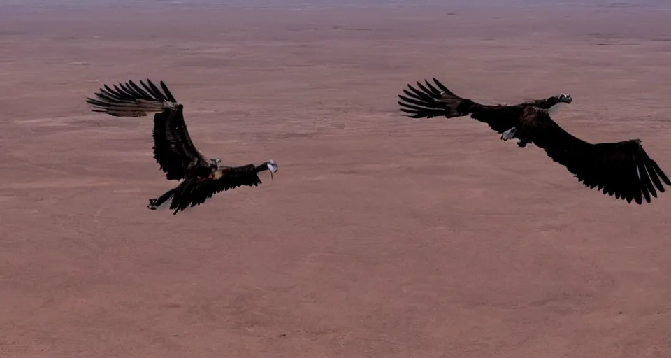 Image similar to a vulture flying over an empty desert