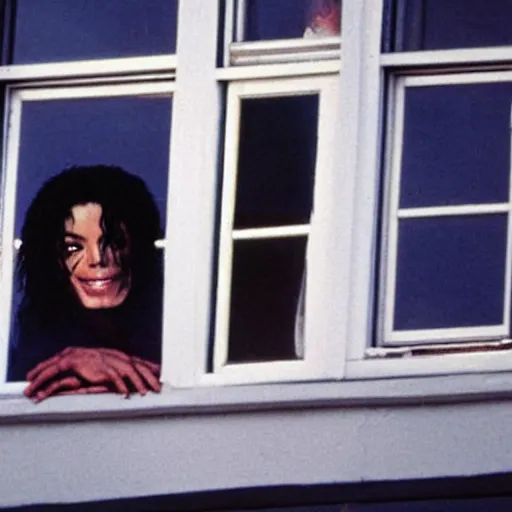 Image similar to michael jackson hanging out window