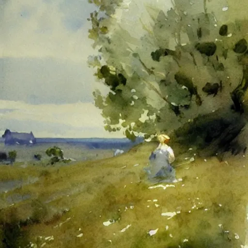 Prompt: watercolor lanscape by anders zorn