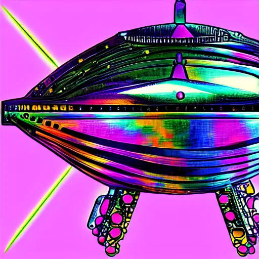 Image similar to alien space ship made out of bismuth, surrealist pop art