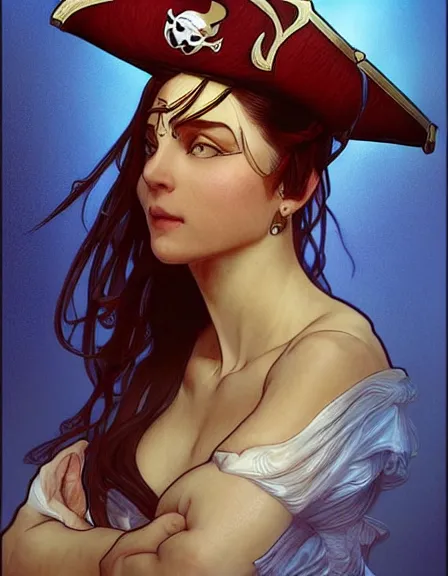 Image similar to fully clothed pirate captain personified. sun, summer, strength, knowledge, smart, portrait, symmetrical, highly detailed, digital painting, artstation, smooth, sharp focus, illustration, strength, art by artgerm and alphonse mucha and louis theophile hingre