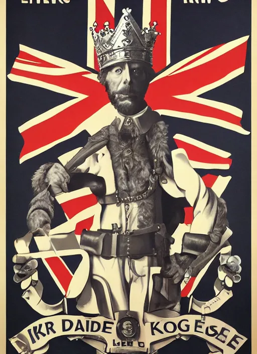 Image similar to propaganda poster lindybeige as king of england, 8 k, trending on artstation