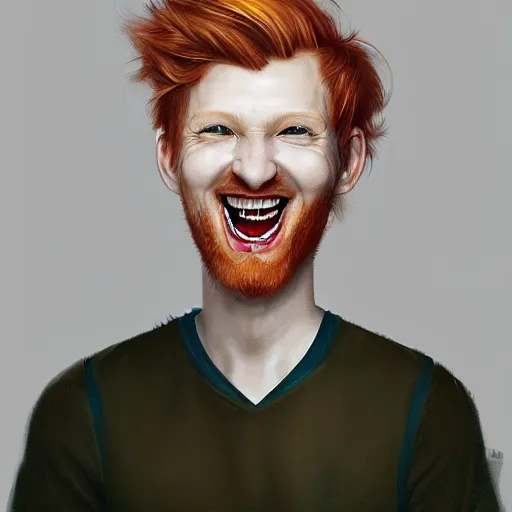 Prompt: a portrait of a laughing man with ginger hair, by ross tran, distorted