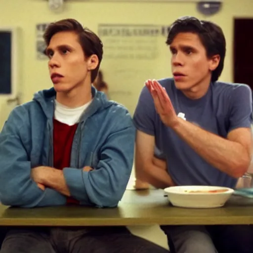 Image similar to Live Action Still of Jerma in The Breakfast Club, real life, hyperrealistic, ultra realistic, realistic, highly detailed, epic, HD quality, 8k resolution, body and headshot, film still