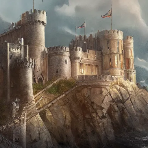 Image similar to a painting of king's landing from game of thrones. artstation. painting. high - quality. extremely detailed castle.
