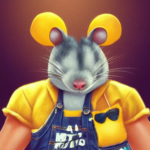 Image similar to anthropomorphic mouse wearing denim short shorts and yellow tank top, highly detailed, artgerm style, artstation, soft light, sharp focus, illustration, character design, concept art