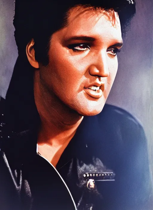 Image similar to photo closeup portrait of superstar elvis presley by anne leibovitz