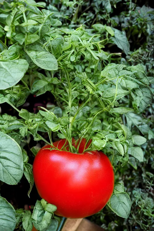 Image similar to a potted tomato plant with an ethernet connection, its leaves and tomatoes form a web developer interface for html 5 iot web 2. 0, high resolution megapixel photograph