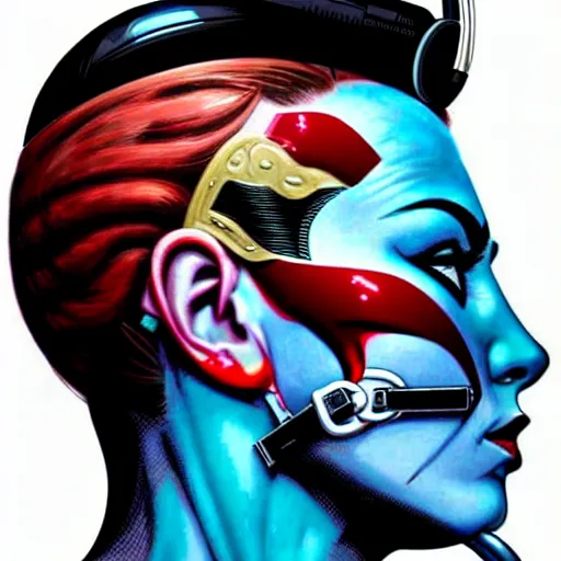 Prompt: a profile photo of a villain side profile with a diving oxygen mask with side profile blood in ocean intricate details by MARVEL comics and Sandra Chevrier-C