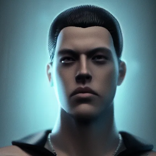 Prompt: dark portrait of cyberpunk Cole Sprouse, highly detailed, sharp focus, cyberpunk style, trending on artstation, unreal engine 5, 8k, 35mm, cinematic lighting