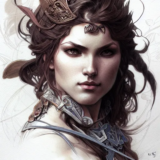 Prompt: , paper sketch of an female fighter, fantasy, intricate, elegant, highly detailed, painting, artstation, concept art, pen and paper sketch, smooth, sharp focus, illustration, art by artgerm and greg rutkowski and alphonse mucha