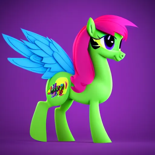 Image similar to stoner pony from my little pony, marijuana themed, art, smoke everywhere, colorful, 3 d, render, blender 3 d, soft lighting, floaty