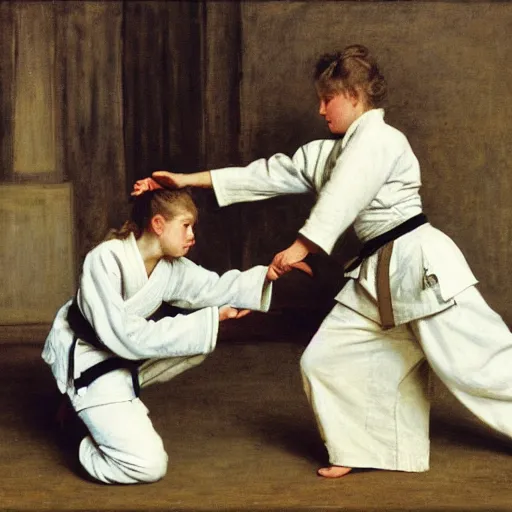 Image similar to actress training judo by alfred stevens