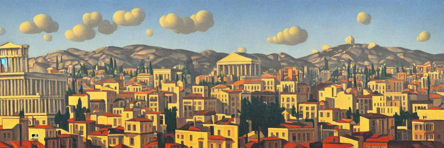 Prompt: athens cityscape oil painting magritte