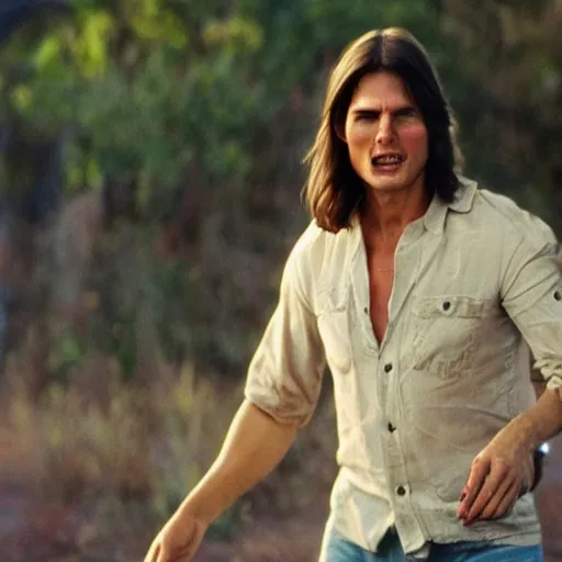 Image similar to Tom Cruise dressed as a hippie, movie still, 4K