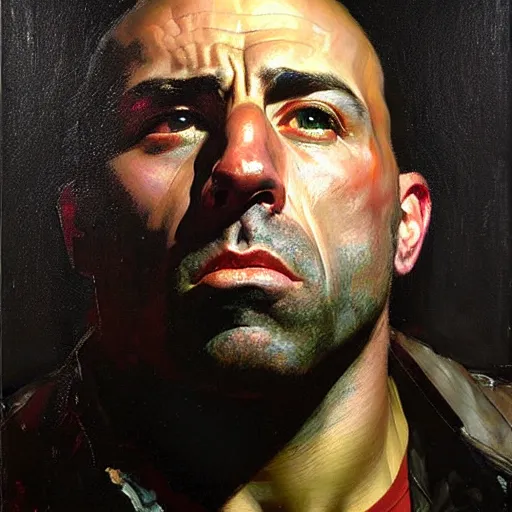 Image similar to portrait of joe rogan, detailed face, detailed painting, epic lighting, by ilya repin, phil hale and kent williams