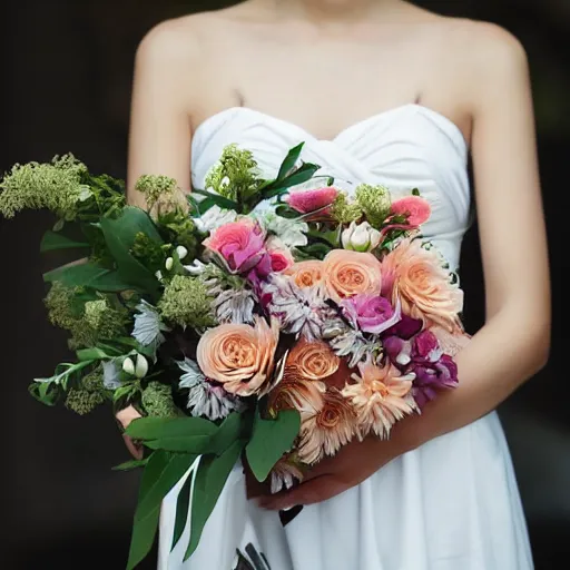 Prompt: anime girl holds a bouquet,