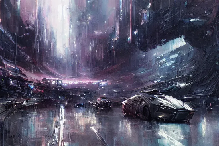 Prompt: sci - fi landscape dark crowded people vehicle spaceship overcast rainstorm by wadim kashin