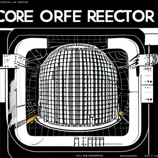 Prompt: illustration of the core of a nuclear reactor, by laurie greasley and james stokoe