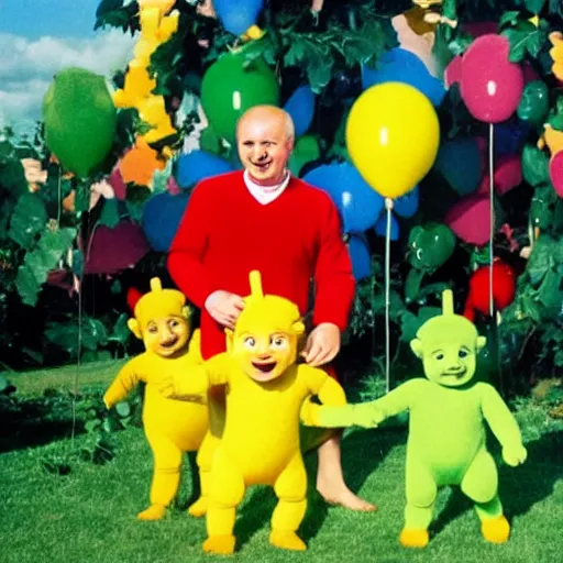 Prompt: happy alexander lukashenko starring in teletubbies