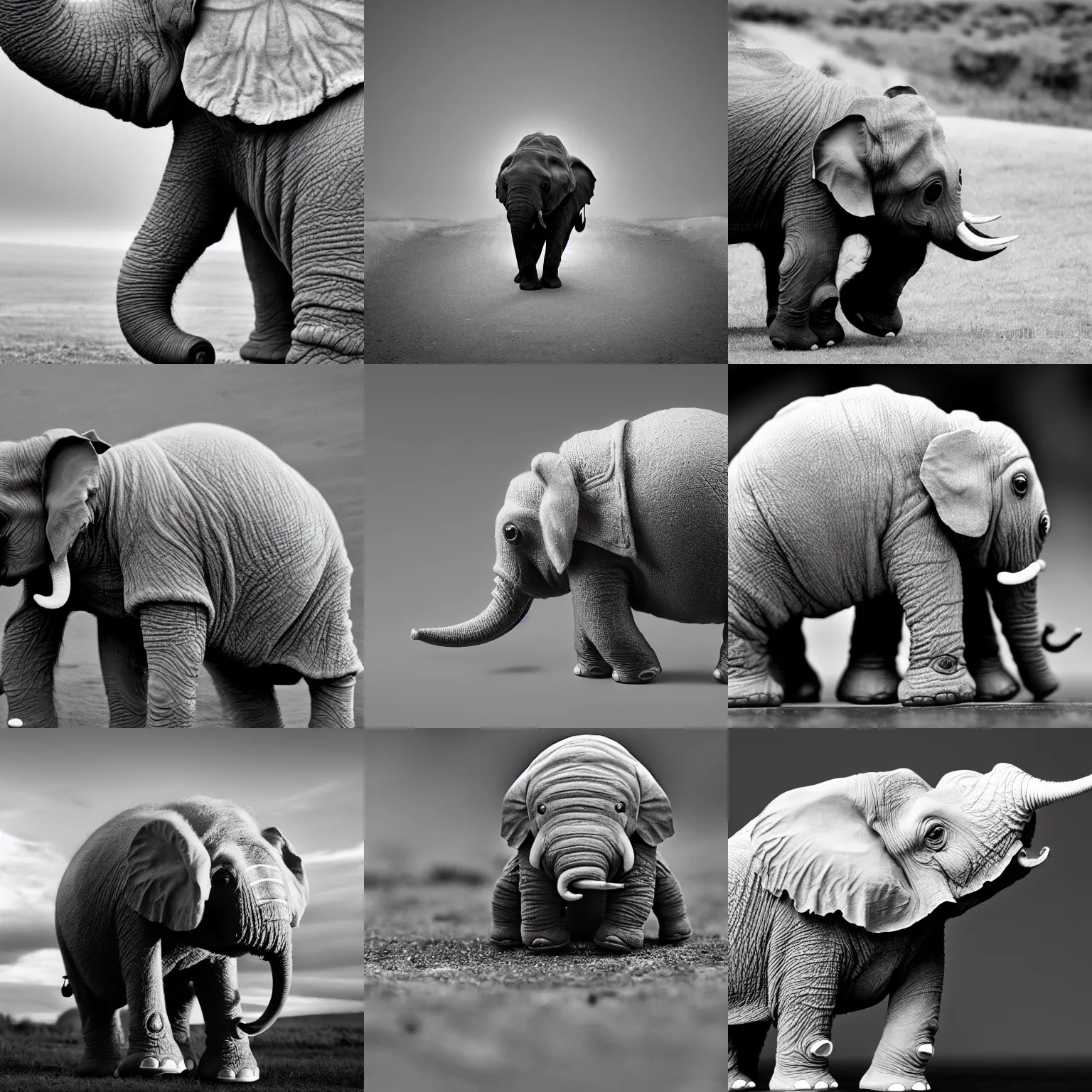 Prompt: tardigrade that looks like an elephant, black and white photo